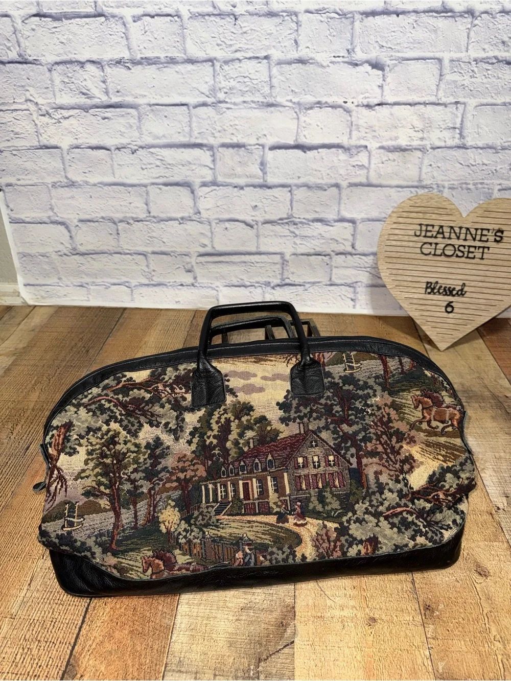 Vtg Ideal Sweden Woven Tapestry Weekender Travel Bag Duffle Horse Carriage